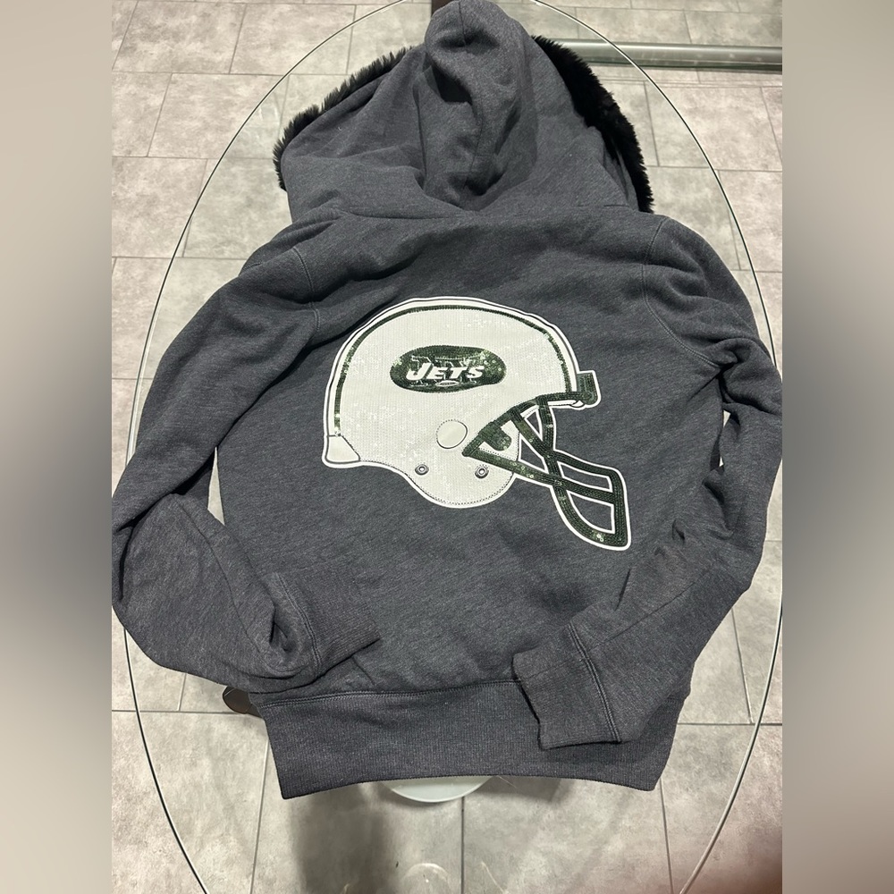 Victoria Secret Fauxfur lined NFL Jets Jacket With Embellished sequins